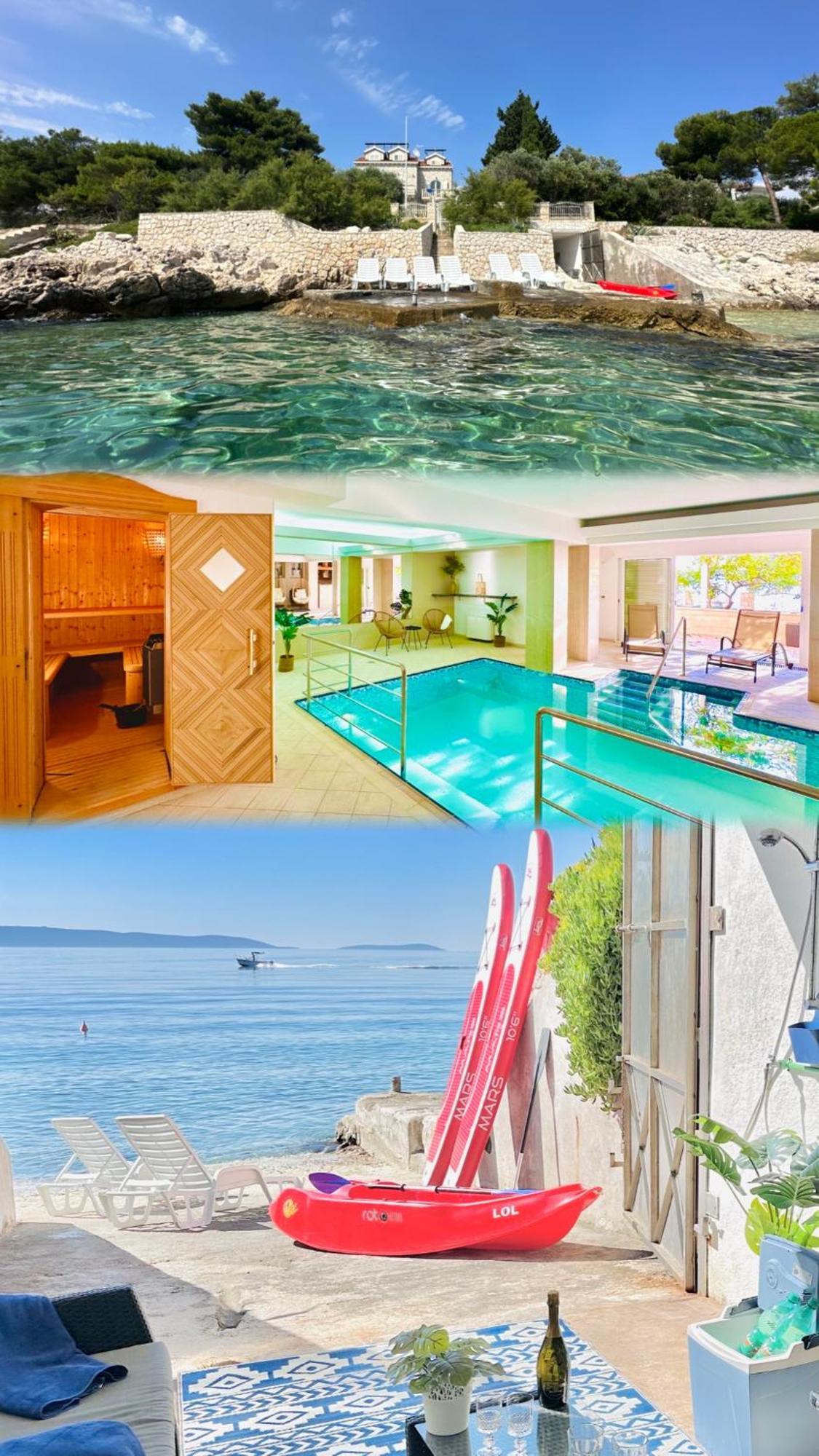 Luxury Seaside Villa With A Classic Mediterranean Olive Garden, A Fully Equipped Professional Kitchen, Pool, Sauna, Padle Boards And Canoe - Miolin Beach House Trogir Dış mekan fotoğraf